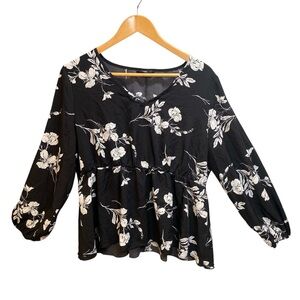 Shein Curve Top Women Size 1X Long Sleeve Peplum Blouse Floral Office Dark Fairy
